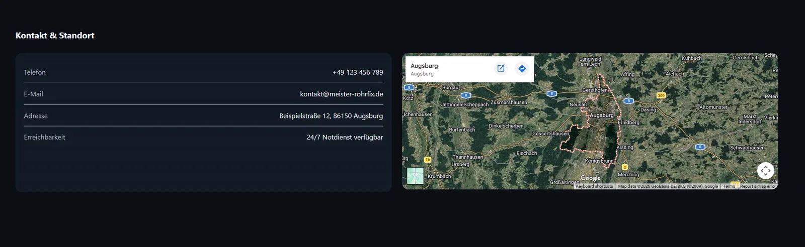 Kontakt und Standort mit Karte