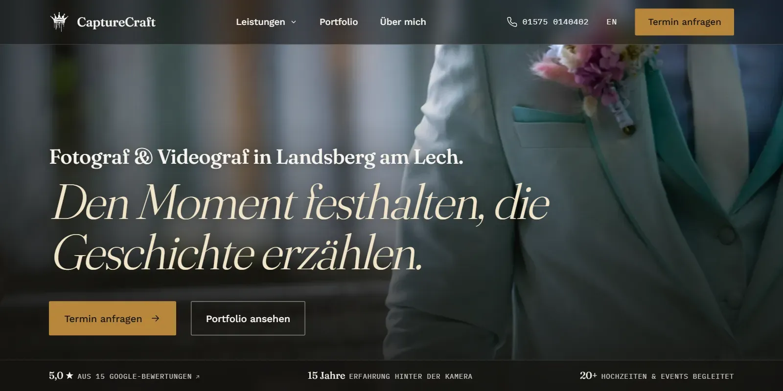 Startseite der neuen Website von CaptureCraft mit der Überschrift „Fotograf & Videograf in Landsberg am Lech“