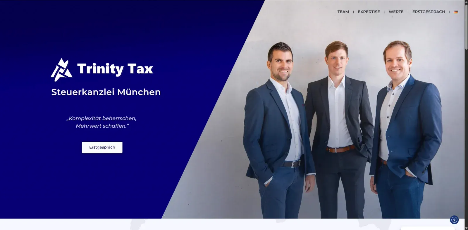 Startseite der Website von Trinity Tax