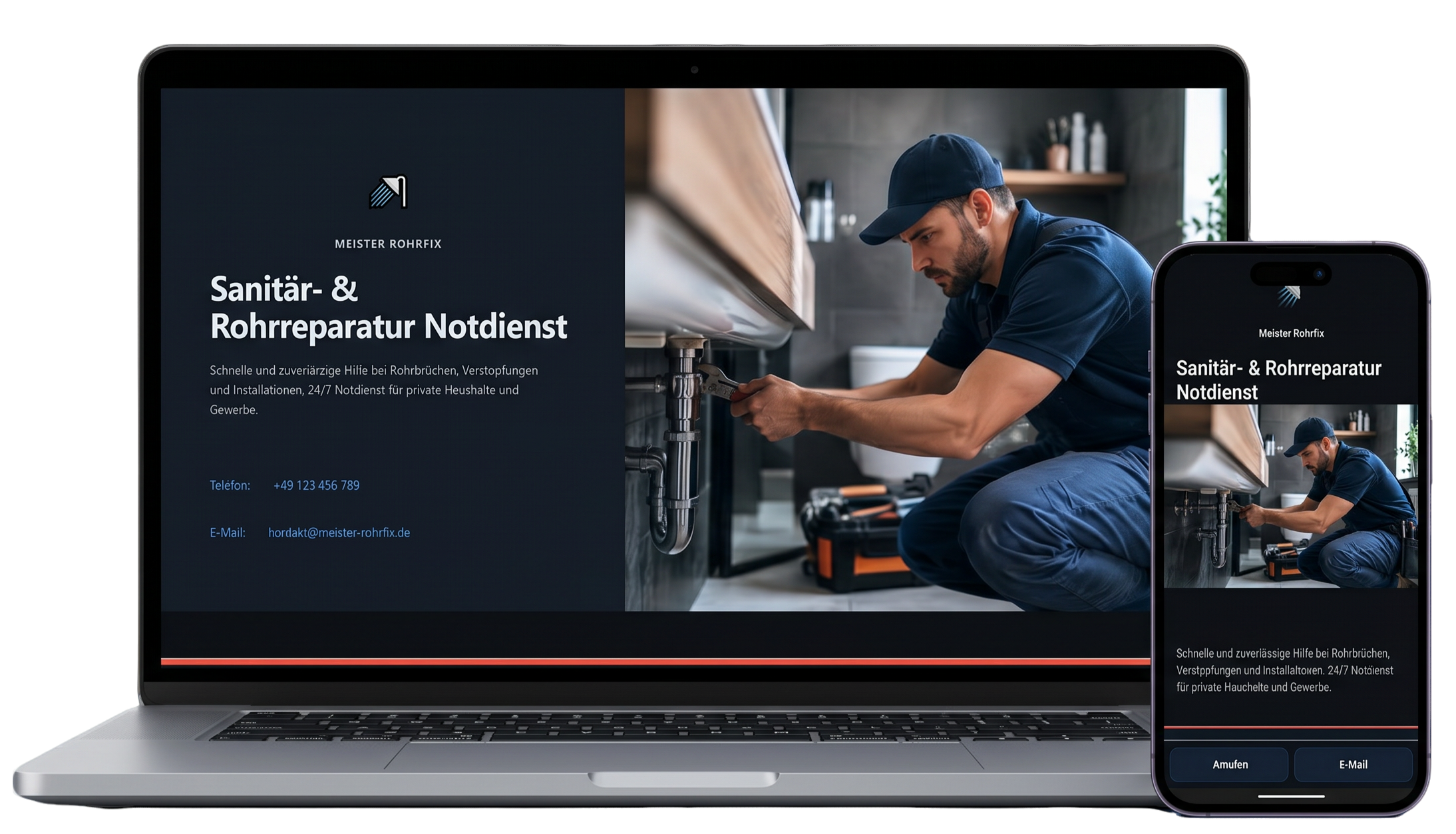 Einseitige Homepage - Ansicht auf Mobilgeräten
